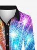 Plus Size New Year Colorful Fireworks Glitter Sparkling Sequin 3D Print Buttons Shirt Dress -  