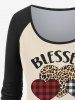 Plus Size Valentine's Day Plaid Leopard Heart Letters Print Long Sleeve T-shirt -  