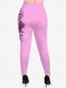 Plus Size Valentine's Day Skulls Rose Flowers Print Leggings -  