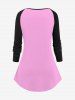 Plus Size Valentine's Day Skulls Rose Flowers Colorblock Print Long Sleeve T-shirt -  