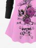 Plus Size Valentine's Day Skulls Rose Flowers Colorblock Print Long Sleeve T-shirt -  