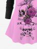 T-shirt Grande Taille Imprimé Rose et Crâne Bloc de Couleur Saint-Valentin - Rose clair 6X