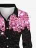 Plus Size Turn-down Collar Glitter Sparkling Galaxy Sequins Rhinestone Print Buttons A Line Shirted Party Dress -  
