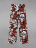Gothic Skulls Skeleton Hand Rose Flower Letters Print Valentines Drawstring Wide Leg Sweatpants For Men -  