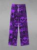 Gothic Skulls Rose Flower Print Valentines Drawstring Wide Leg Sweatpants For Men -  