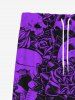 Pantalon de Survêtement à Cordon de Serrage à Imprimé Roses et Crânes pour Hommes Style Gothique - Pourpre  2XL