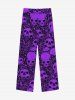 Gothic Skulls Rose Flower Print Valentines Drawstring Wide Leg Sweatpants For Men -  