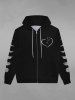 Gothic Cat Heart Print Valentines Pocket Zipper Drawstring Fleece Lining Hoodie For Men -  