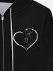 Gothic Cat Heart Print Valentines Pocket Zipper Drawstring Fleece Lining Hoodie For Men -  