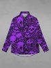 Gothic Valentine's Day Skulls Rose Flowers Print Button Down Shirt For Men -  