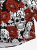 Chemise Gothique Fleur Crâne Squelette Imprimés Boutonnée pour Homme - Rouge M