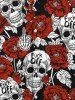 Chemise Gothique Fleur Crâne Squelette Imprimés Boutonnée pour Homme - Rouge 7XL