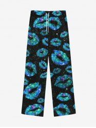 Gothic Glitter Lip Galaxy Print Valentines Drawstring Wide Leg Sweatpants For Men -  