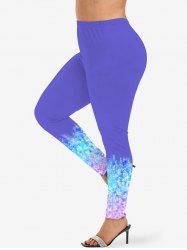 Plus Size Galaxy Ombre Sparkling Sequin Glitter 3D Print Leggings -  