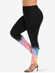 Plus Size Galaxy Ombre Sparkling Sequin Glitter 3D Print Leggings -  