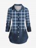 Turn-down Collar Plaid Printed Ombre Buttons Shirt and Leggings Plus Size Matching Set -  