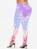 Plus Size Floral Ombre Striped Colorblock Print Skinny Leggings -  