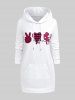 Gothic Plaid Heart Cupid Victory Gesture Print Valentines Pocket Drawstring Pullover Hoodie -  