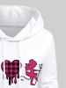 Gothic Plaid Heart Cupid Victory Gesture Print Valentines Pocket Drawstring Pullover Hoodie -  