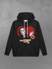Gothic Handcuff Magician Heart Letters Print Valentines Pocket Drawstring Fleece Lining Pullover Hoodie For Men -  