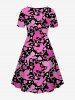 Plus Size Cupid Heart Print Valentines Cinched A Line Short Sleeve Dress -  