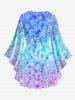Plus Size Galaxy Ombre Sparkling Sequin Glitter 3D Print Lattice Crisscross Flare Sleeve T-shirt -  