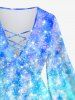 Plus Size Galaxy Ombre Sparkling Sequin Glitter 3D Print Lattice Crisscross Flare Sleeve T-shirt -  