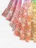 Plus Size Galaxy Ombre Colorblock Sparkling Sequin Glitter 3D Print Lattice Crisscross Flare Sleeve T-shirt -  