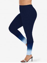 Plus Size Ombre Colorblock Print Leggings -  
