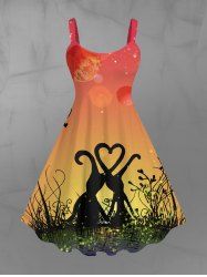 Gothic Moon Lovers Heart Grass Galaxy Printed Valentines Ombre A Line Tank Dress -  
