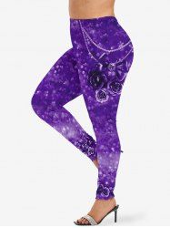 Plus Size Chains Bowknot Rose Flowers Sparkling Sequin Glitter 3D Print Leggings -  