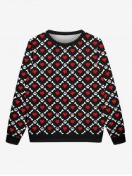 Gothic Valentine's Day Skeleton Heart Cat Feet Print Crew Neck Sweatshirt For Men -  
