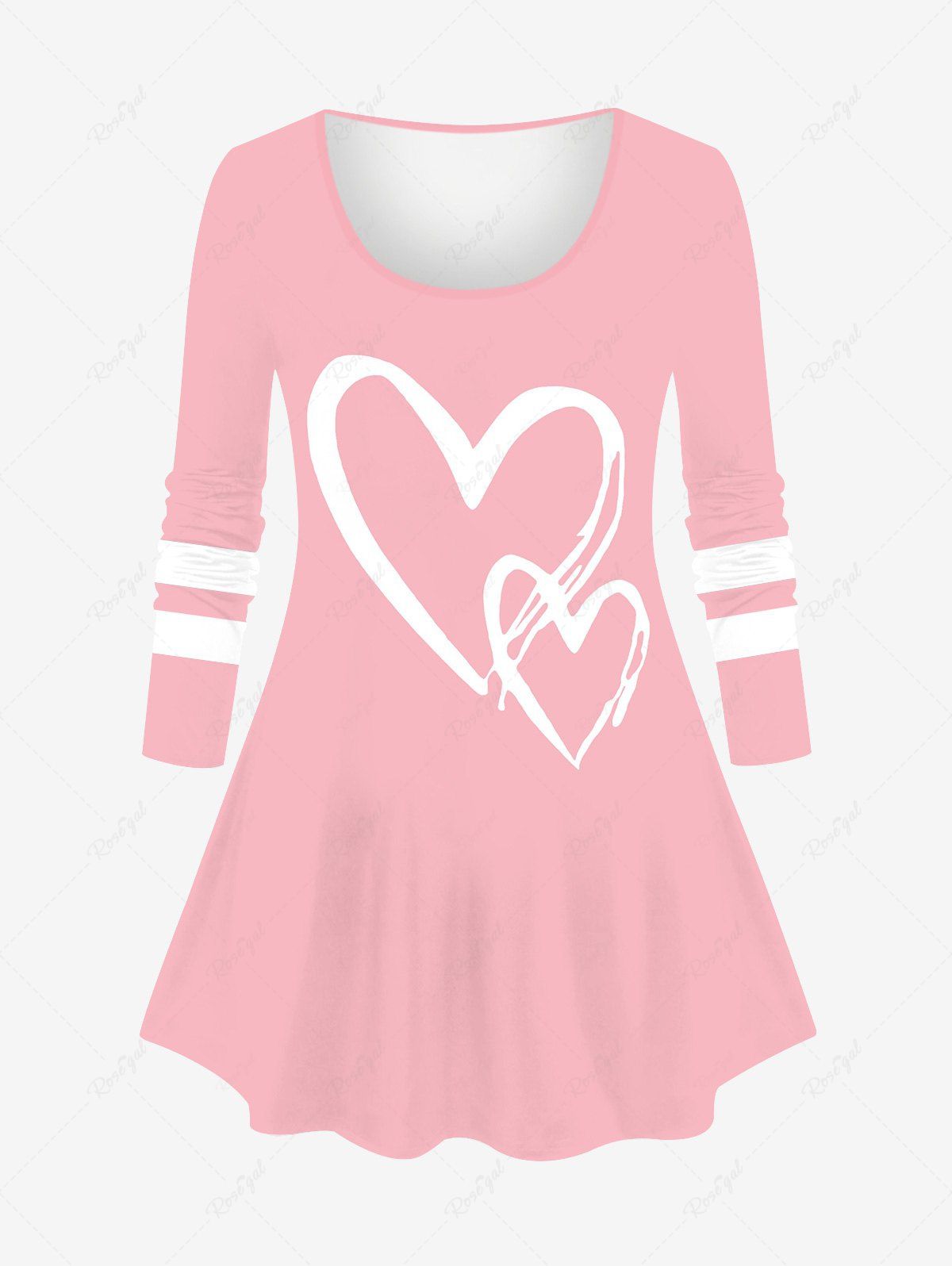 Hot Plus Size Valentine's Day Heart Colorblock Print Long Sleeve Top  