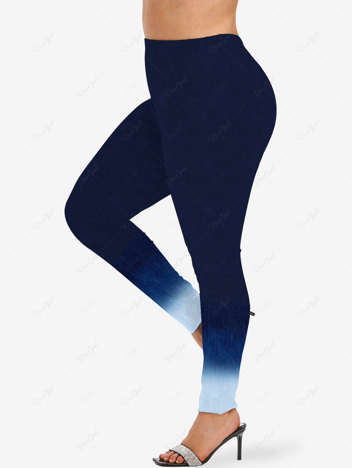 Legging Ombré Imprimé en Blocs de Couleurs de Grande Taille Bleu profond 6X