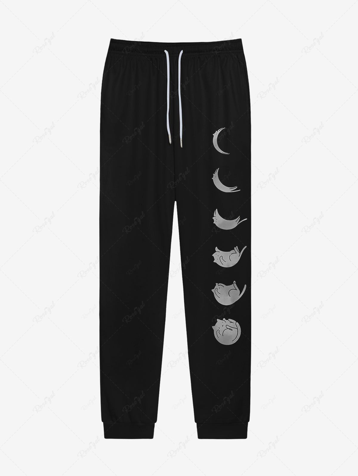 Cheap Gothic Cat Moon Print Pockets Drawstring Jogger Pants For Men  