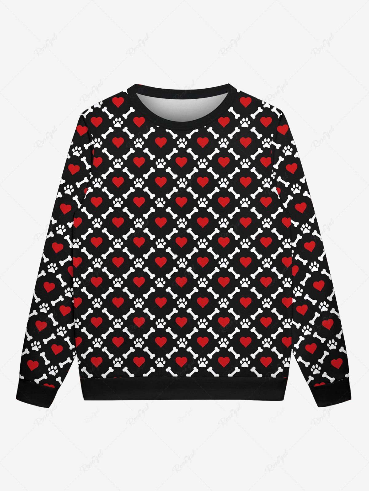 Outfit Gothic Valentine's Day Skeleton Heart Cat Feet Print Crew Neck Sweatshirt For Men  
