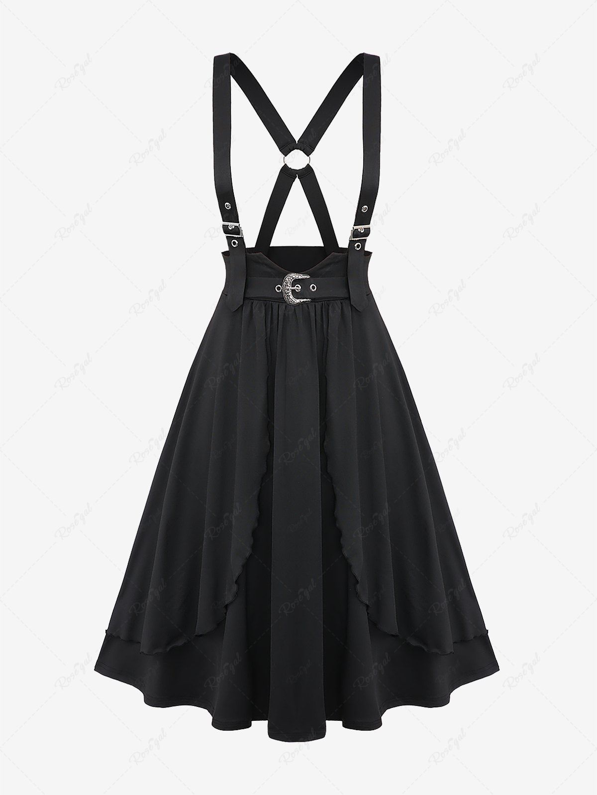 Sale Plus Size Buckle Grommets Crisscross Ruffles Layered Suspender Skirt  