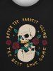 Sweat-shirt Homme Gothique Imprimé Rose et Crâne à Col Rond - Noir 4XL