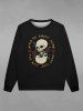 Gothic Valentine's Day Skull Rose Flowers Print Crew Neck Sweatshirt For Men -  