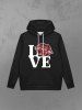 Gothic Valentine's Day Plaid Lip LOVE Letters Print Pockets Fleece Lining Drawstring Hoodie For Men -  