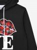 Gothic Valentine's Day Plaid Lip LOVE Letters Print Pockets Fleece Lining Drawstring Hoodie For Men -  