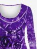 Plus Size Chains Bowknot Rose Flowers Sparkling Sequin Glitter 3D Print Long Sleeve T-shirt -  