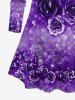 Plus Size Chains Bowknot Rose Flowers Sparkling Sequin Glitter 3D Print Long Sleeve T-shirt -  