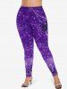Plus Size Chains Bowknot Rose Flowers Sparkling Sequin Glitter 3D Print Leggings -  