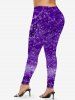 Plus Size Chains Bowknot Rose Flowers Sparkling Sequin Glitter 3D Print Leggings -  