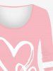 Plus Size Valentine's Day Heart Colorblock Print Long Sleeve Top -  
