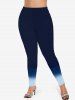 Plus Size Ombre Colorblock Print Leggings -  