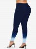 Plus Size Ombre Colorblock Print Leggings -  