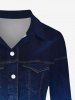 Chemise Boutonnée en Blocs de Couleurs Ombré Imprimé en Denim avec Poche à Lacets Grande Taille - Bleu profond 6X