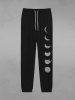 Gothic Cat Moon Print Pockets Drawstring Jogger Pants For Men -  